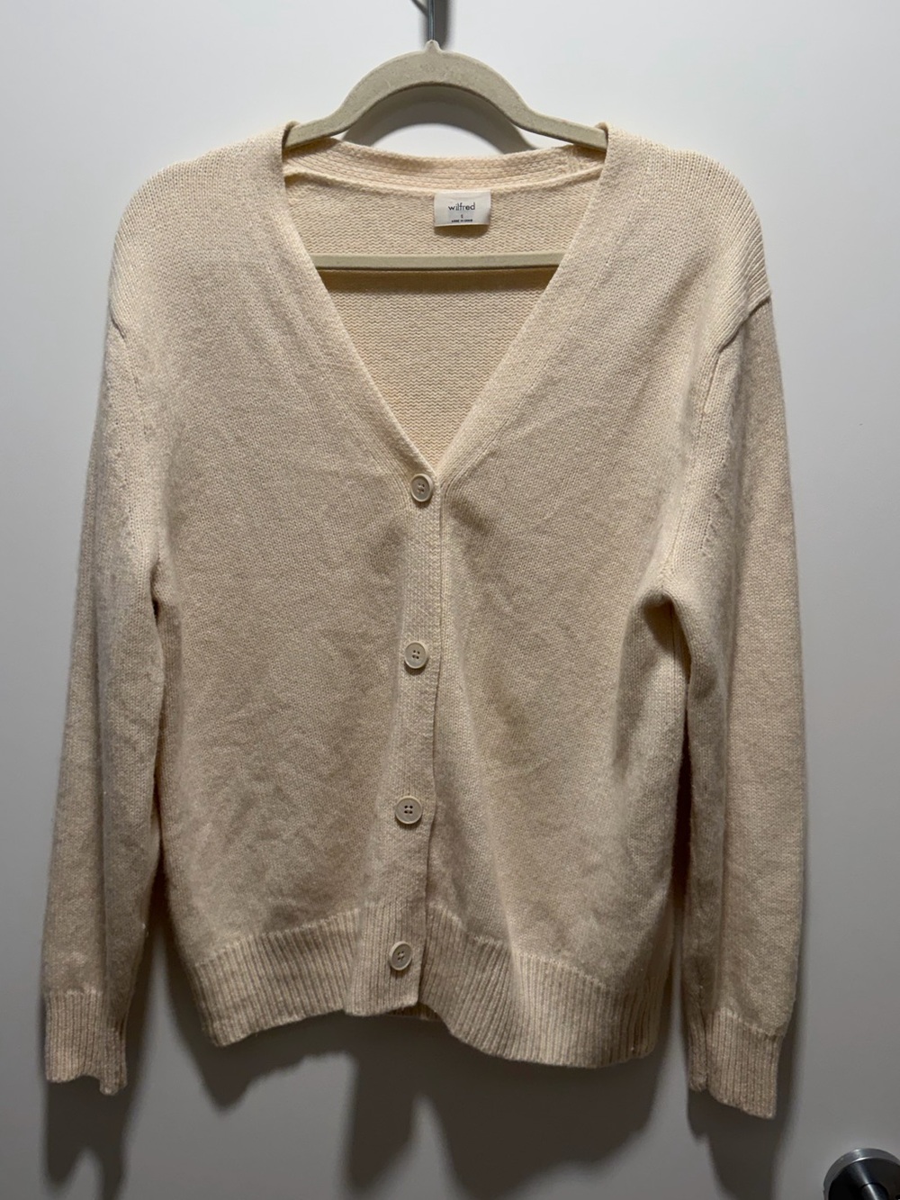 Aritzia Cream V-Neck Button Cardigan